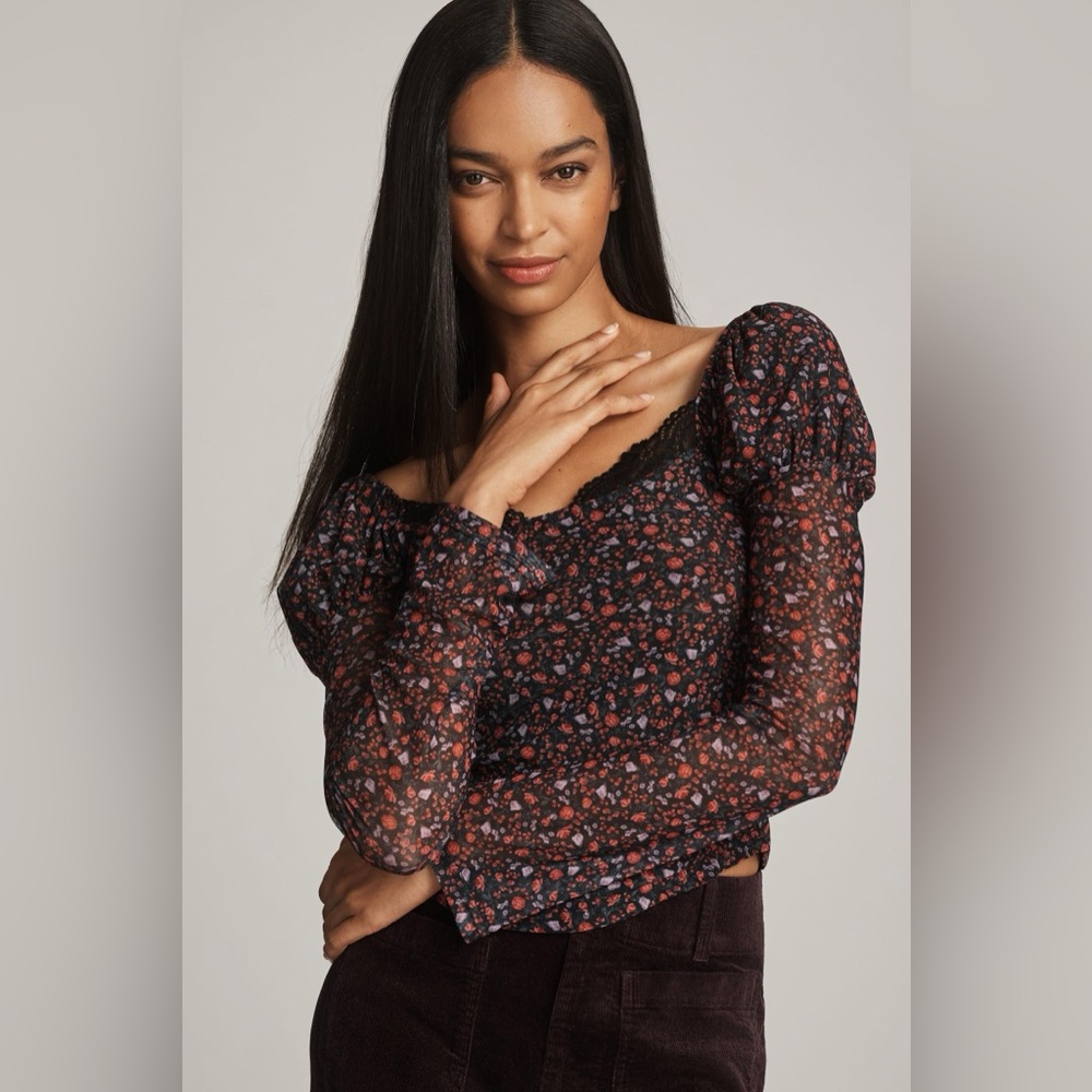 Anthropologie Maeve Floral Puff Sleeve Top size small